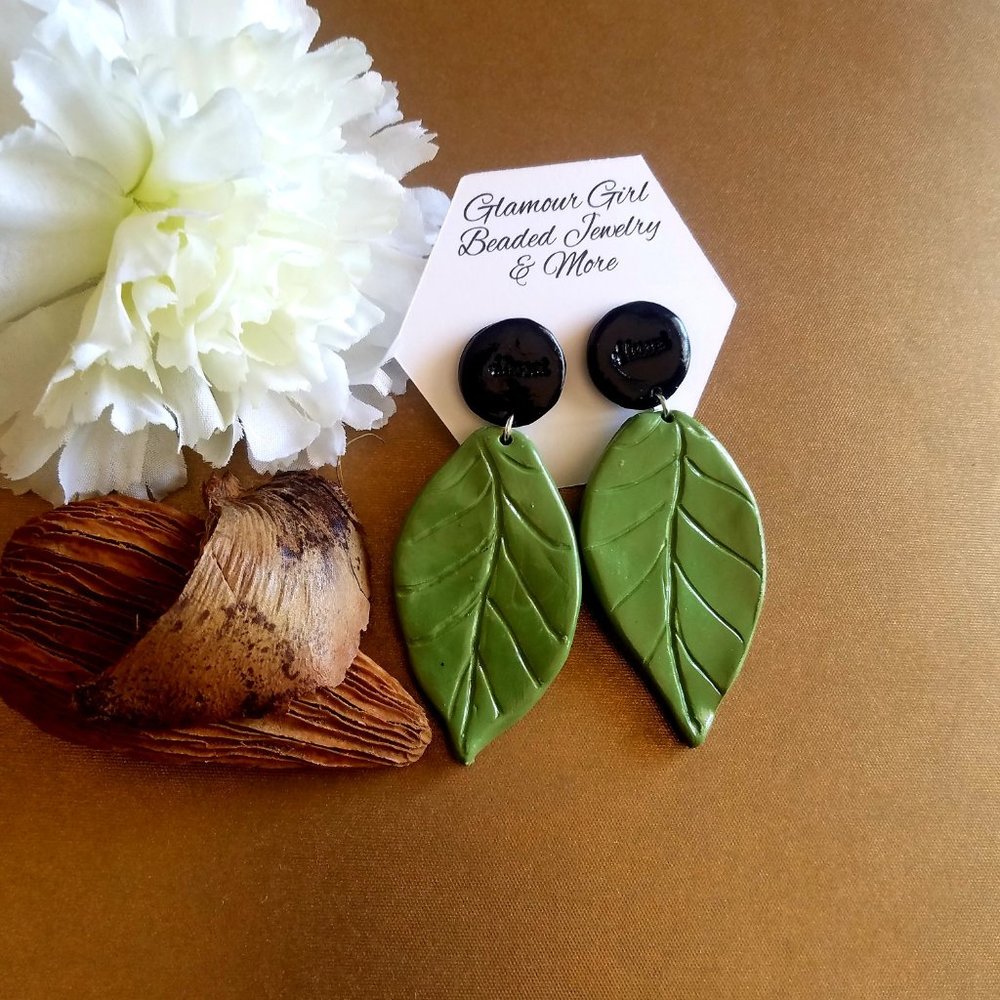 Green and black Polymer Clay Earrings